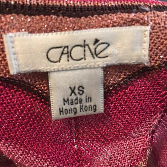 Cache Pink-Fuchsia-Rose Gold-Brown Metallic Chevron Print Cardigan Sweater XS - Picture 7 of 7